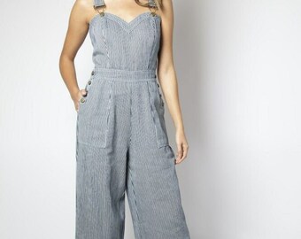 Voodoo Vixen Denim Playsuit Salopette Bleu