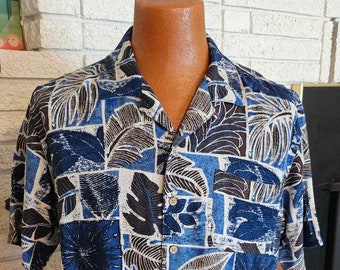 Chemise Hawaïenne Uniqlo Homme Manches Courtes – Rayonne Bleue Motif Palmier – Taille M