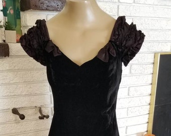 NEW!! 1980's Black Velvet and Satin Party Dress! Size 12/M