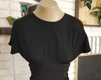 Retro 1940's Black Rayon Crepe' Evening Dress! Size 6/Small