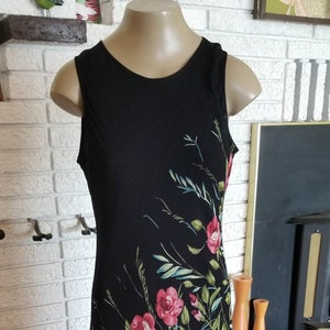 Retro 1930&#39;s Black Crepe&#39; Formal with Angled Floral Print on Front! Sz 10/12