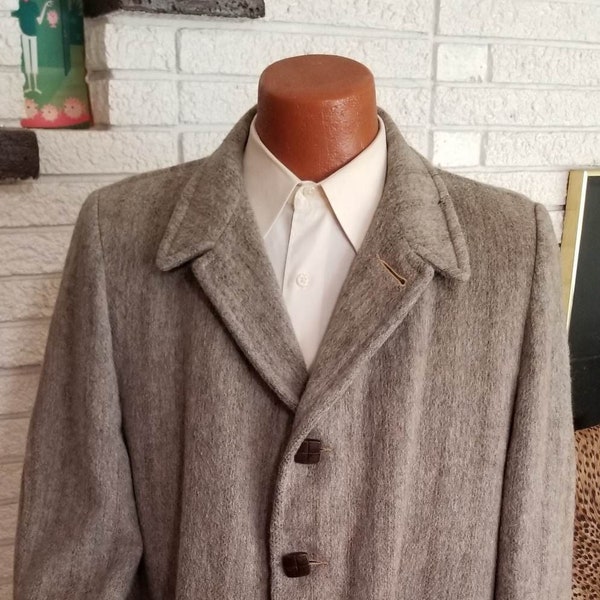 NEW!! 1950's Men's Wool Over Coat in Gray's and Blue. Size 44