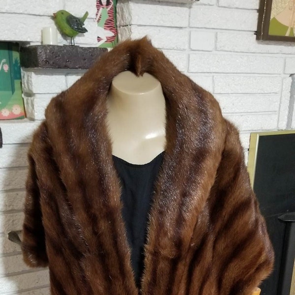 NEW!! 1950's Two Tone Brown Sable Fur Cape Shawl! Perfect for Evening and Formal Wear! Size M/L