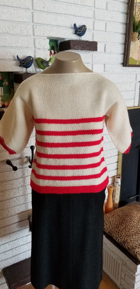 1960's Hand Made Cream and Red Crochet Sweater!!! 