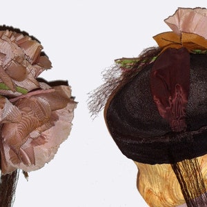 1940s Brown Straw Weave Suit Hat with Big Floral image 2