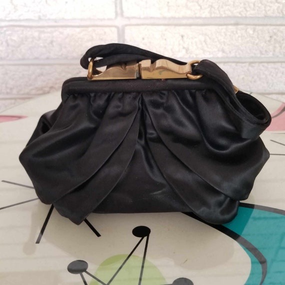 1950's Black Silk Satin Evening Purse!! - image 2