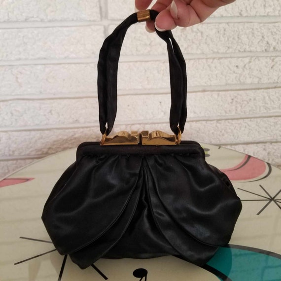 1950's Black Silk Satin Evening Purse!! - image 4