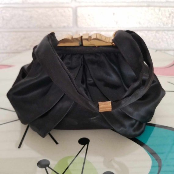 1950's Black Silk Satin Evening Purse!! - image 1