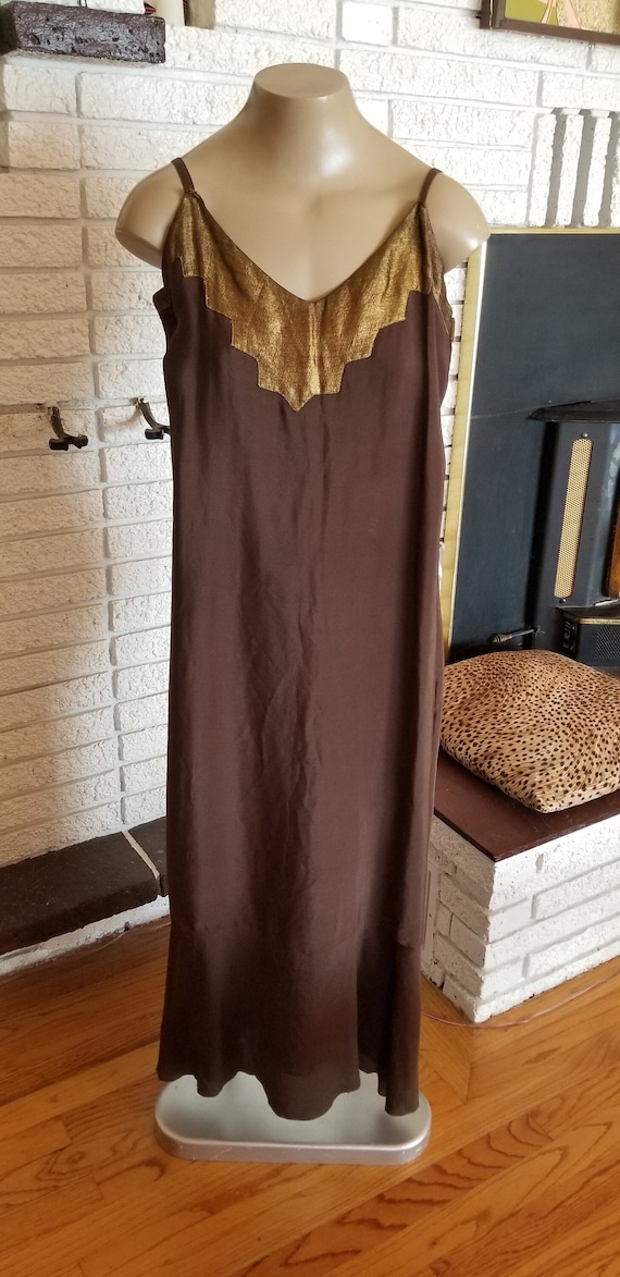1920's Brown Silk Deco Gown! Size 6/8