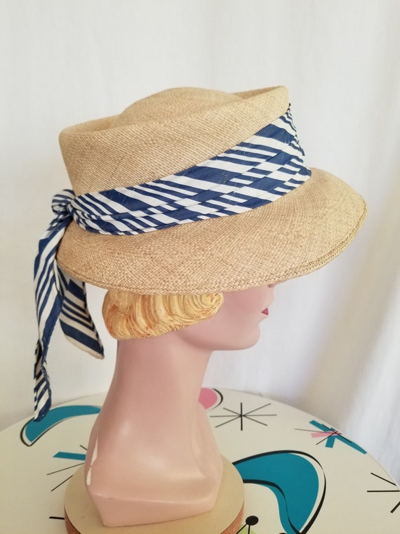 1950's Tan Straw Weave Panaire Summer Hat! - image 5