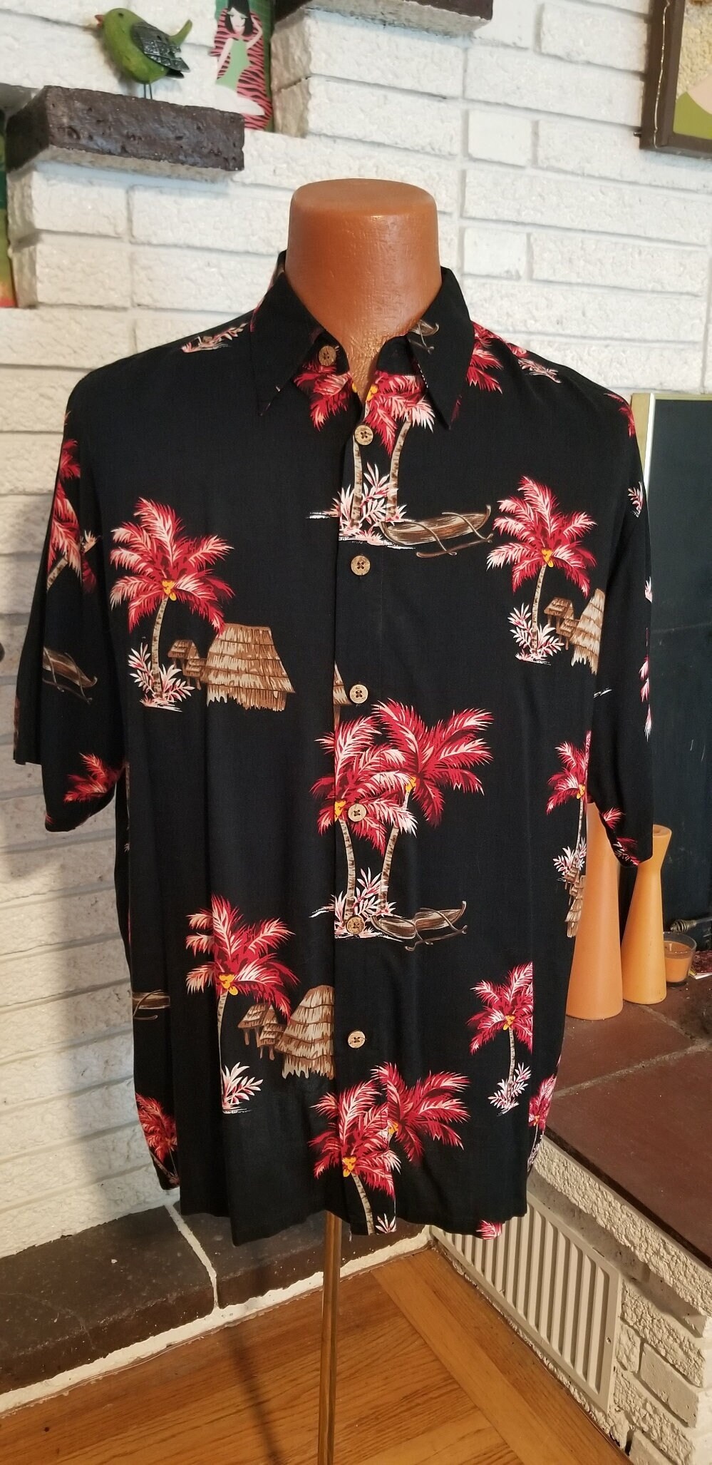 Chemise Homme Vintage Brent Sportswear Imprimé Hawaïen Rayonne - Taille L