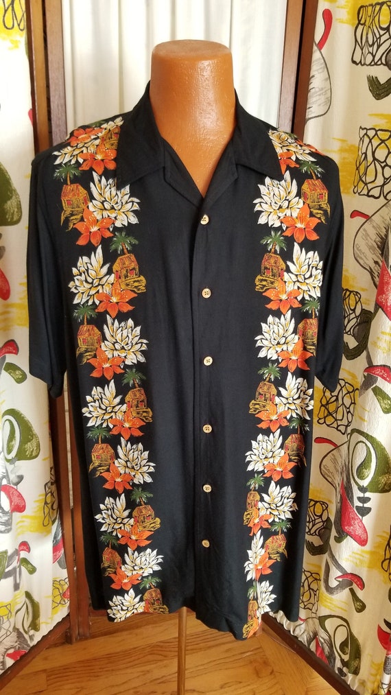 Retro Mens Hawaiian Rayon Short Sleeve Shirt! Sz … - image 1