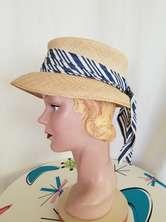 1950's Tan Straw Weave Panaire Summer Hat! - image 3