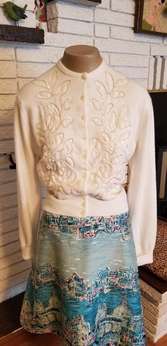 1960's Cream Long Sleeve Sequin Sweater! Size 10/… - image 1