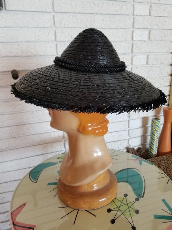 NEW!! 1950's Black Raffia Weave Summer/Fall Hat! … - image 5