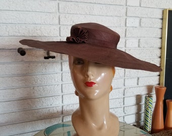 1950's Chocolate Brown Panama Weave Full Brim Hat!