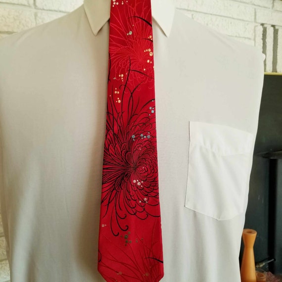 NEW!! Retro 1960's Red Silk Brocade Tie with Whim… - image 2
