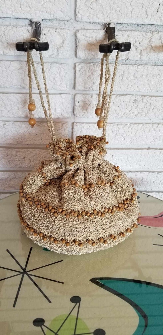 1950's Round Draw String Corde' Crocheted Purse! T