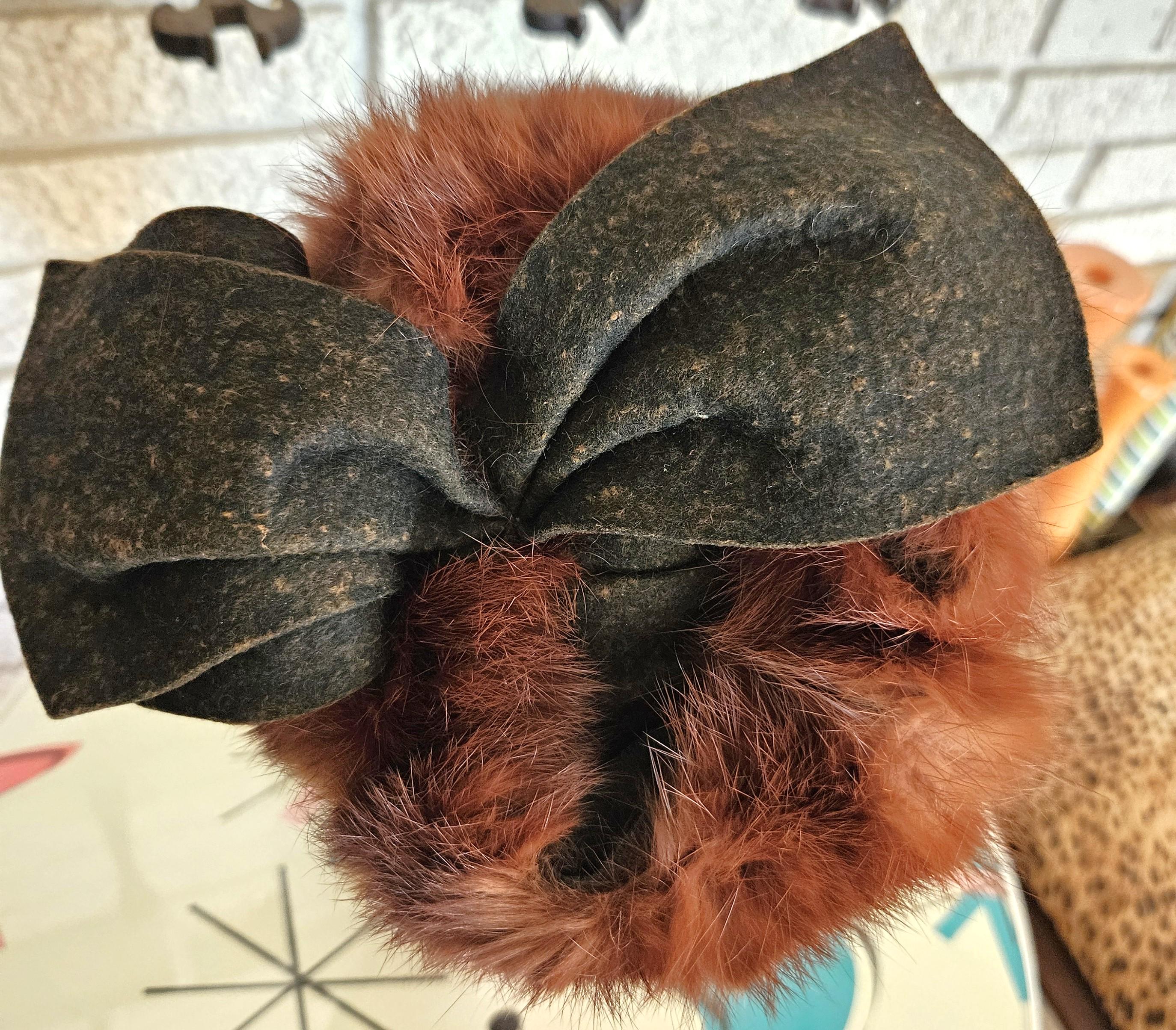 1940’s mink hat w suede bow 40 main image 2
