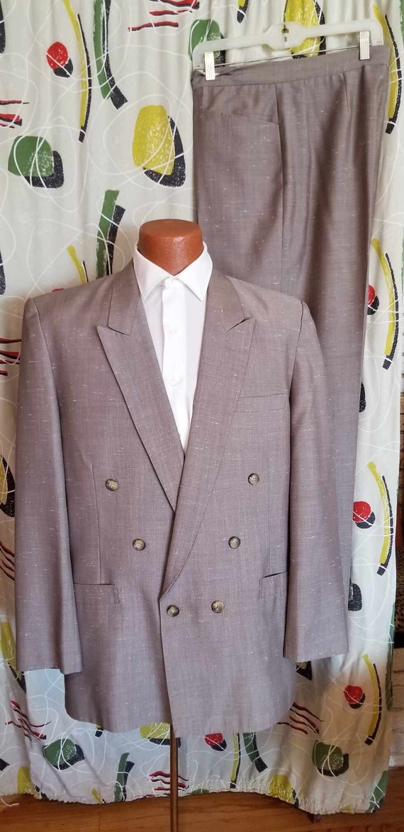 NEW!! 1980's Men's Taupe Mohair and Silk Double Br