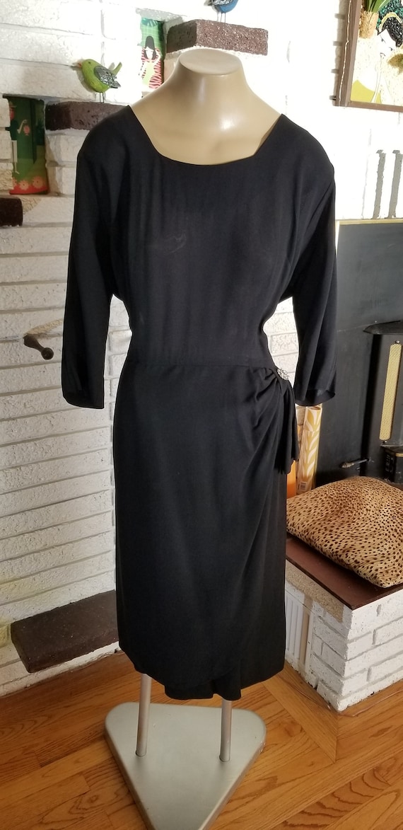 1940s Black Wool Rayon Crepe' Evening Cocktail Dr… - image 1