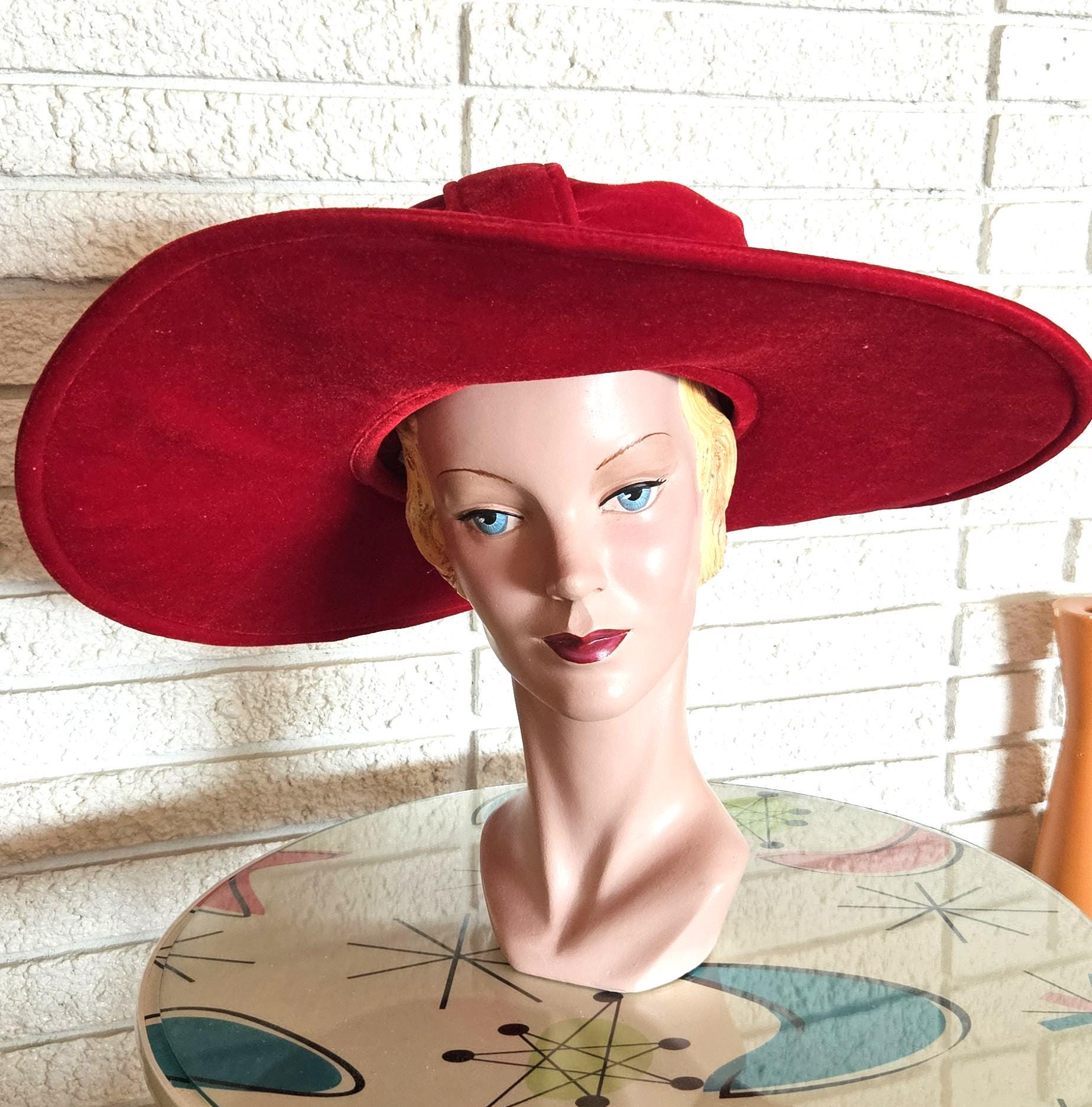 VTG 1980s-90s Wide Brim Straw Veiled Hat w/ Back Bow USA 80s Large Brim Hat - Etsy main image 4