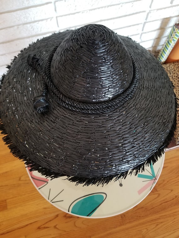 NEW!! 1950's Black Raffia Weave Summer/Fall Hat! … - image 3
