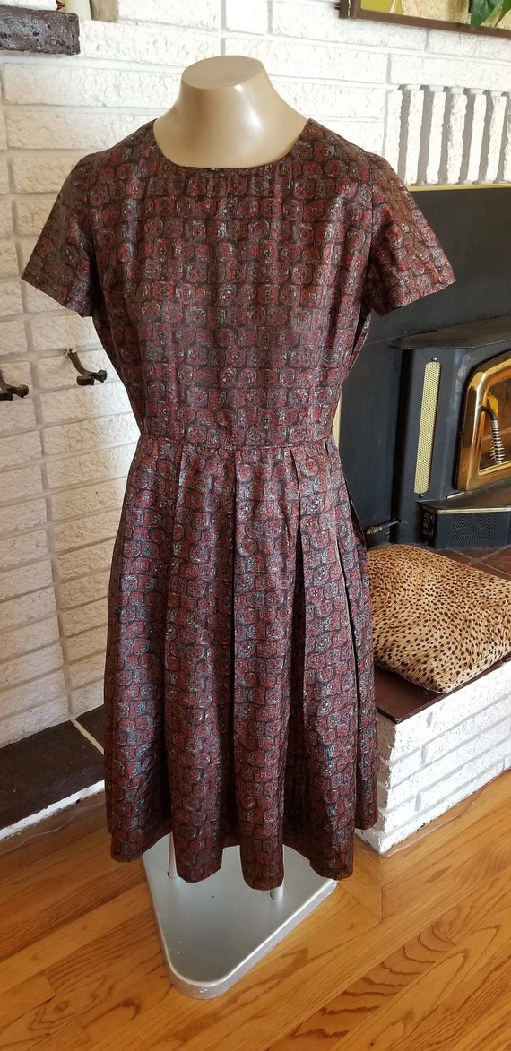 1960's Silk Taffeta Day Dress! Size 12/14