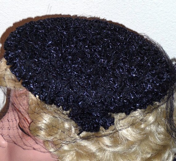 1950's Navy Cocktail Hat with Netting! - image 2