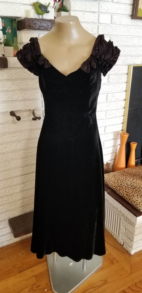 NEW!! 1980's Black Velvet and Satin Party Dress! S