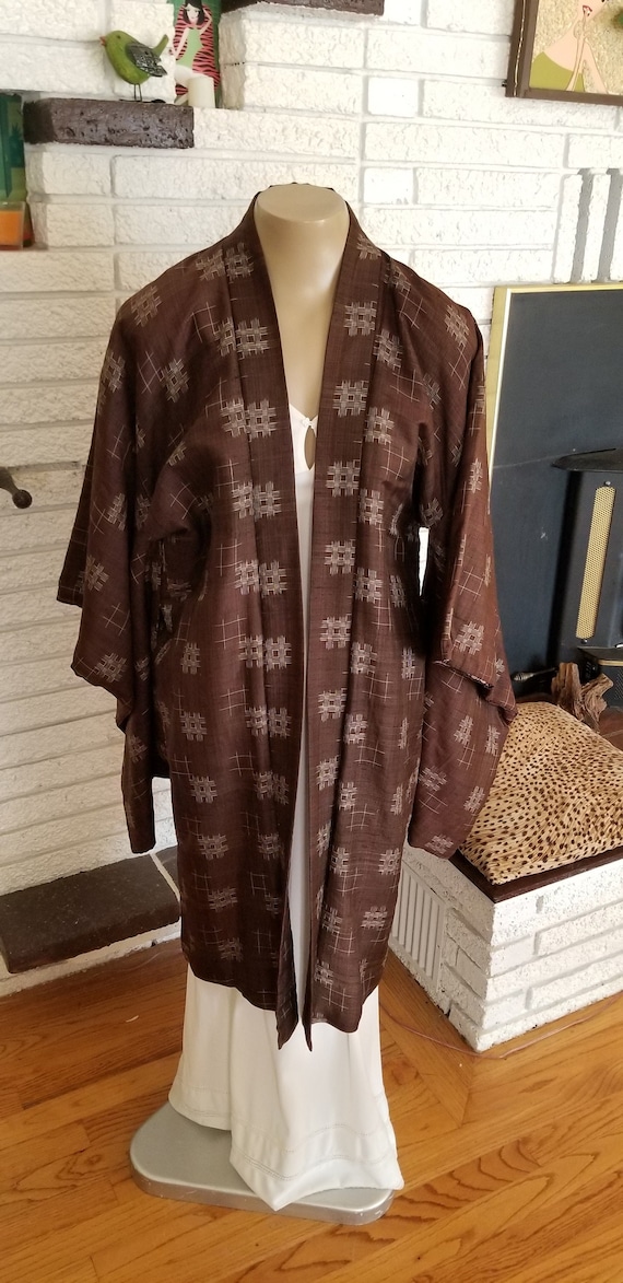 NEW!! Mid Century Japanese Kimono in Brown Silk! S