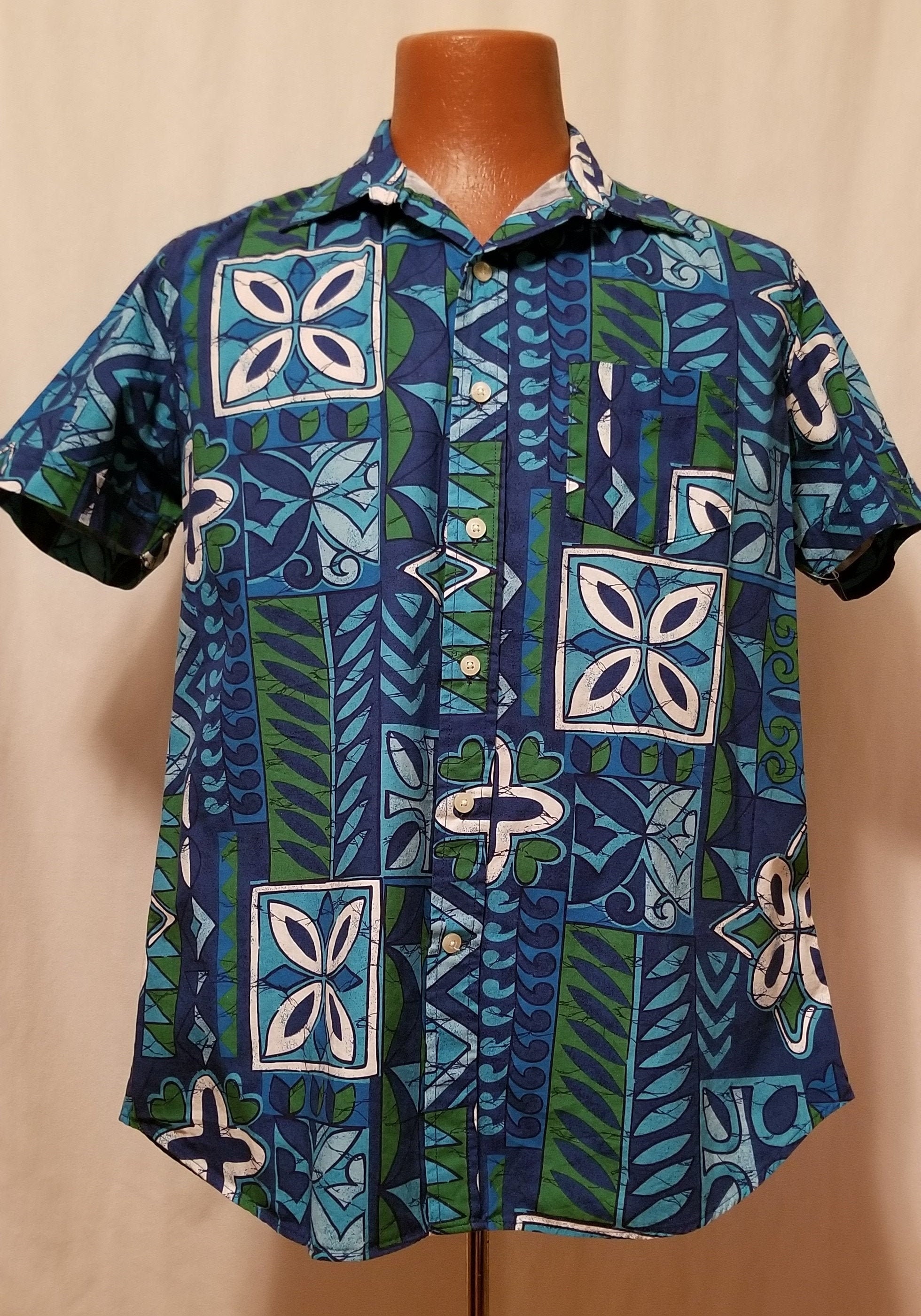 NEW Men's Blue Polynesian Short Sleeve Shirt Sz L | Etsy