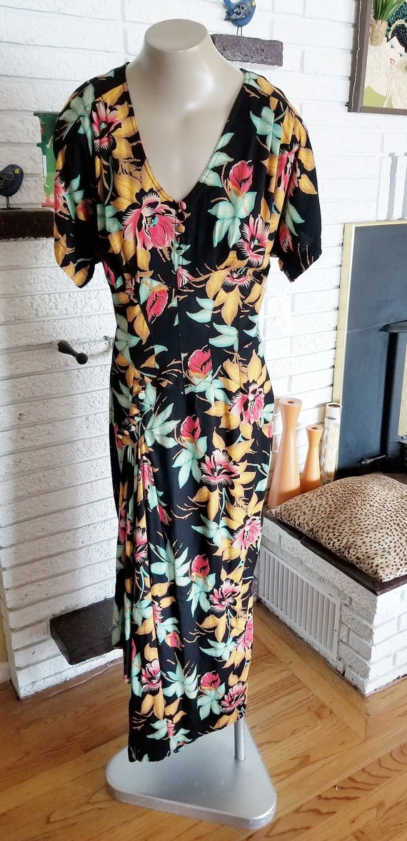 Retro Rayon Tropical Party Gown!! size 14 - image 1