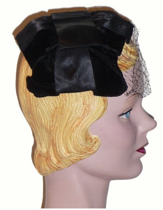 1950's Black Cocktail Hat!! - image 3