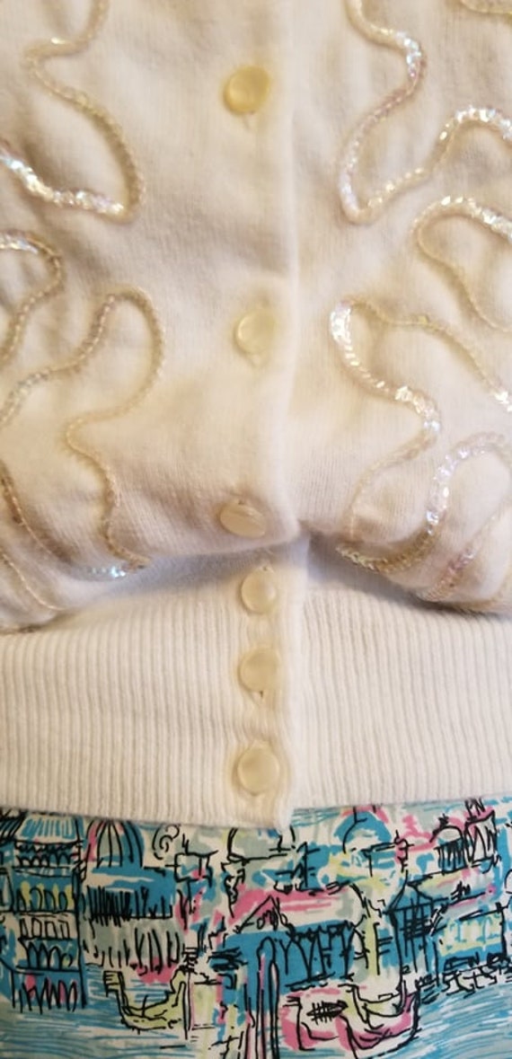 1960's Cream Long Sleeve Sequin Sweater! Size 10/… - image 3