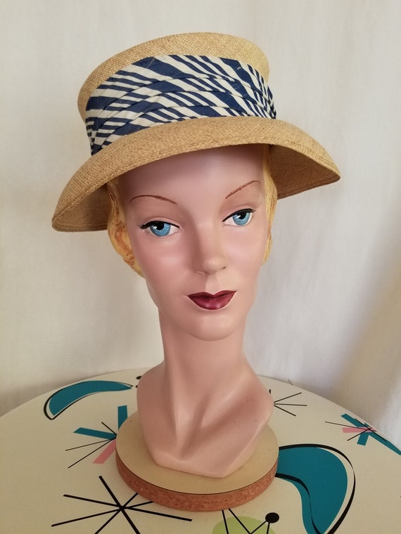 1950's Tan Straw Weave Panaire Summer Hat! - image 1