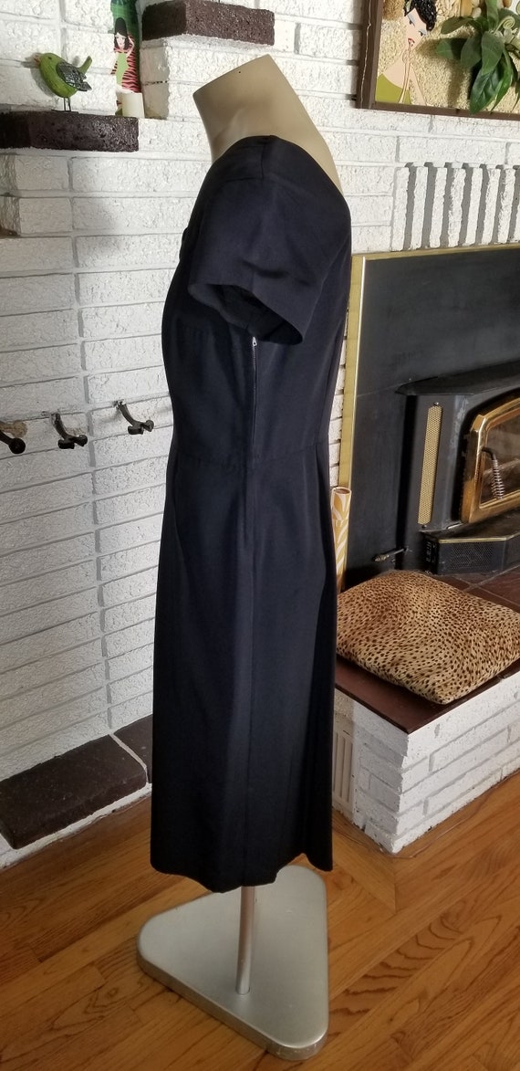 1950s Black Rayon File Dinner Dress!! Size 12/14 - image 4