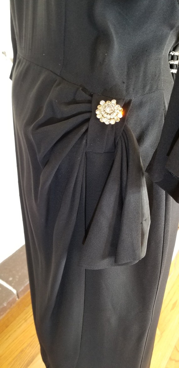 1940s Black Wool Rayon Crepe' Evening Cocktail Dr… - image 3