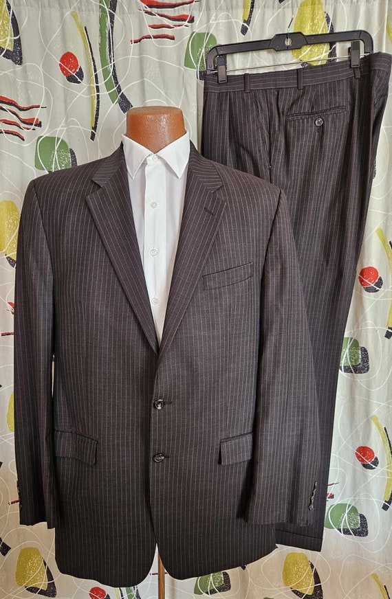 NEW!! 1980's Men's Wool Brown Pin Stripe 2 Piece S