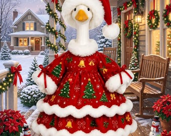Christmas Porch Goose Costume, 23 Inch Goose Outfit Set, Holiday Skirt & Hat, Christmas Porch Decor, Winter Outdoor Yard Decoration