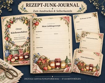 Recipe journal for crafting – Grandma's kitchen treasures, 47 A4 sheets in German, cards & instructions, PDF download
