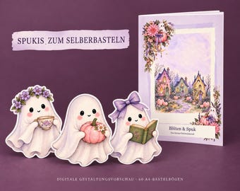 Pastel Halloween Junk Journal Kit – Bloom & Boo, 60 A4 Printable Sheets, Cute Ghosts and Florals, PDF Craft Set