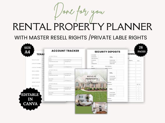 Rental Property Planner | Landlord Planner | Property Management Planner | Tenant Tracker | Rent & Expense Tracker | Real Estate | MRR  PLR