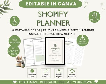 Shopify-Planer, Shopify-Shopplaner zum Ausdrucken, Shopify-Businessplaner, Digitaler Shopify-Planer, Shopify-Themes, Digitaler Download