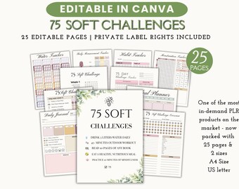 Editierbares Bundle mit 75 Soft-Challenge-Trackern | Fitness-Tagebuch, Gewohnheitsplaner (Digitaler Download)