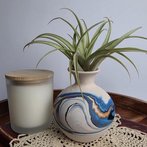 Vintage Nemadji Pottery Vase Hand Swirled Cold Painted Marbled Clay Planter Native American Pottery