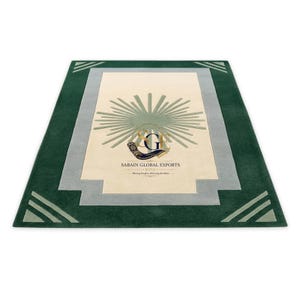 Emerald Green Geometric Area Rug, Modern Cream Abstract Carpet, Contemporary Rectangular Floor Rug for Living Room Bedroom Home Decor
