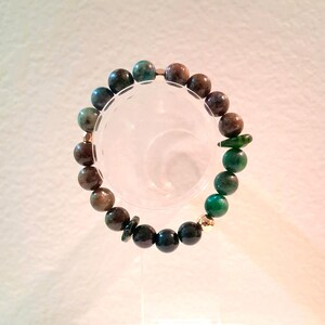 Ruby Kyanite Bracelet, Green Mica Gemstone Jewelry with Diopside, Rare Crystal Stretch Bracelet