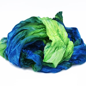 silk scarves,  hand dyed silk scarf, silk scarf - Crispy Morning - chartreuse,  blue silk scarf.