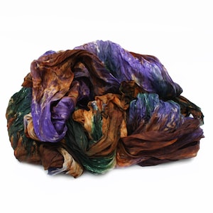 brown silk scarf -  Landscape -  brown, lavender, green silk scarf.